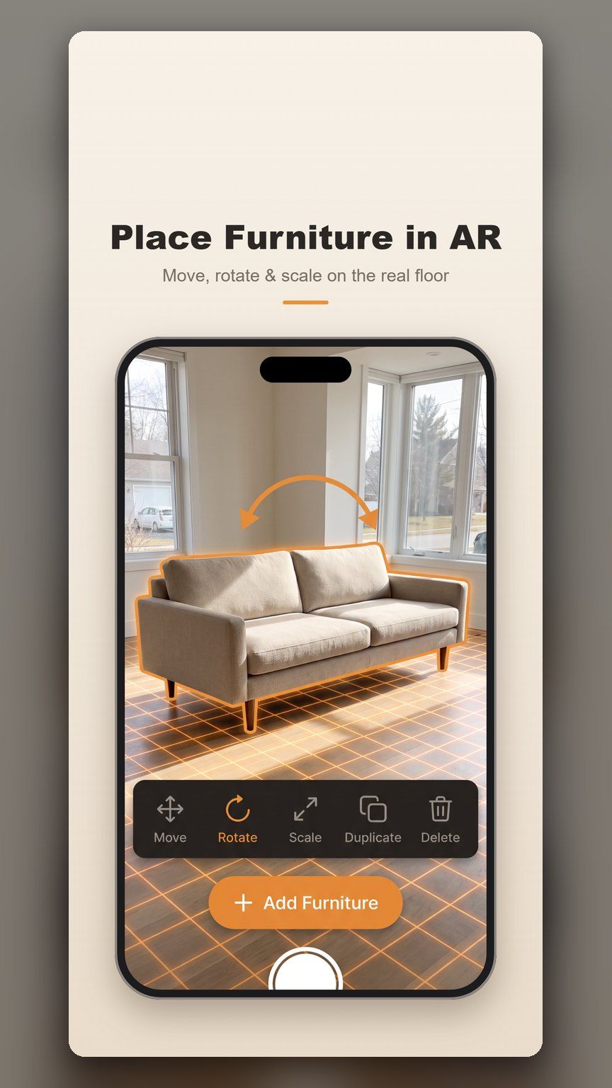 Placing a sofa in a room with AR