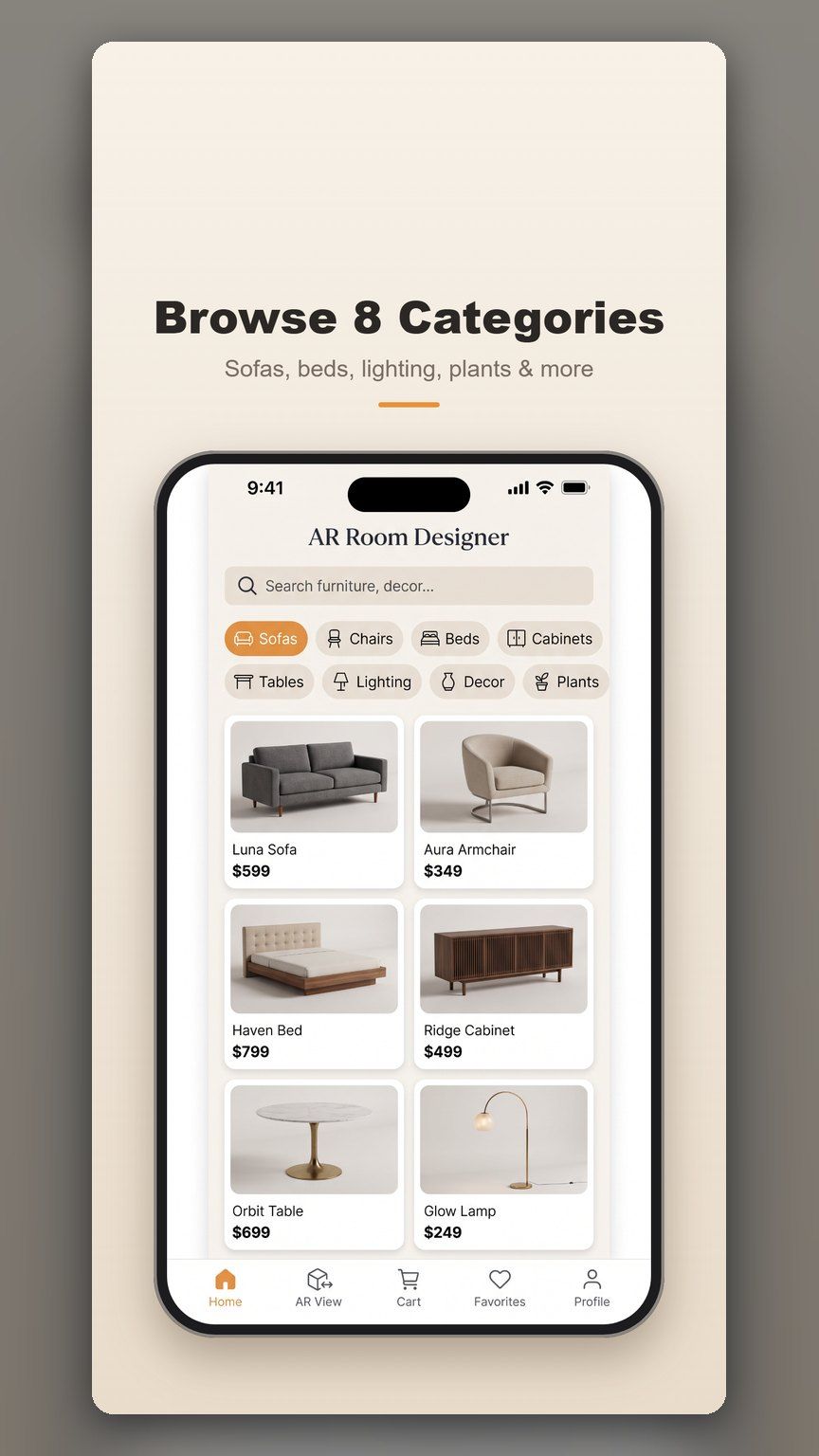 Browsing eight furniture categories