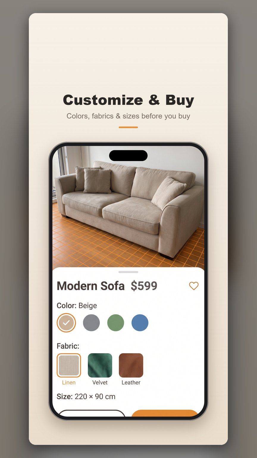 Customising a modern sofa before buying