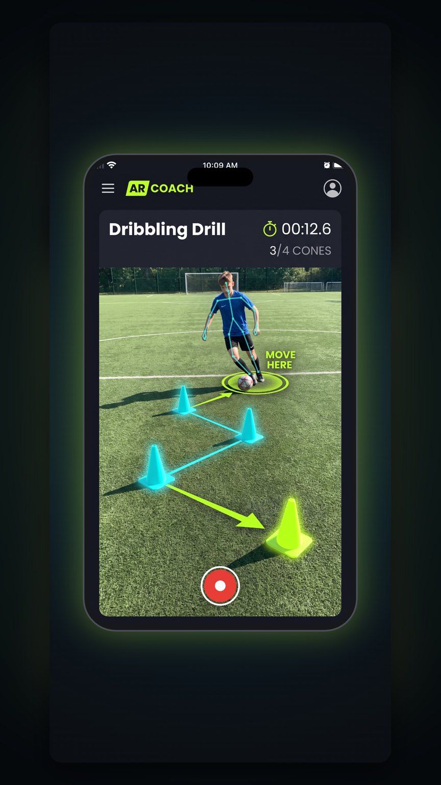 Football dribbling drill with AR cones