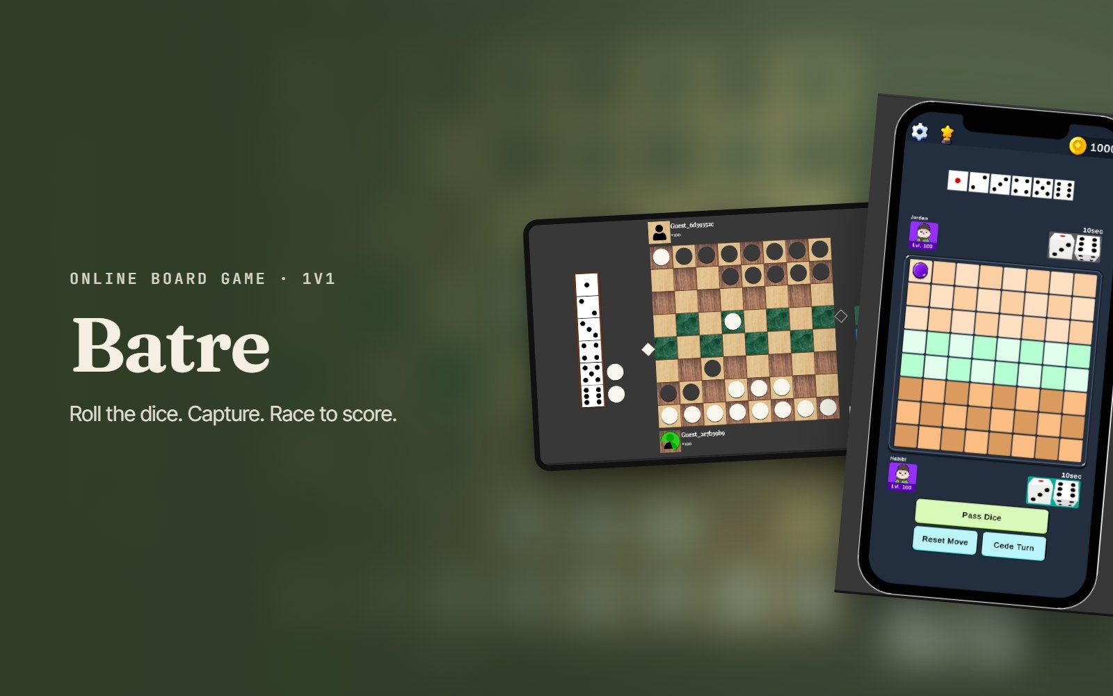 Batre board game shown on phone screens