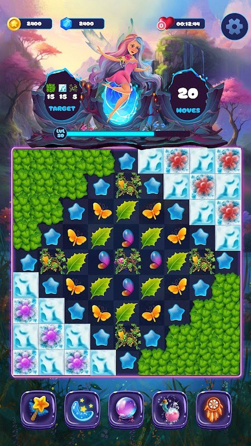 Fairy Match 3 level with obstacles