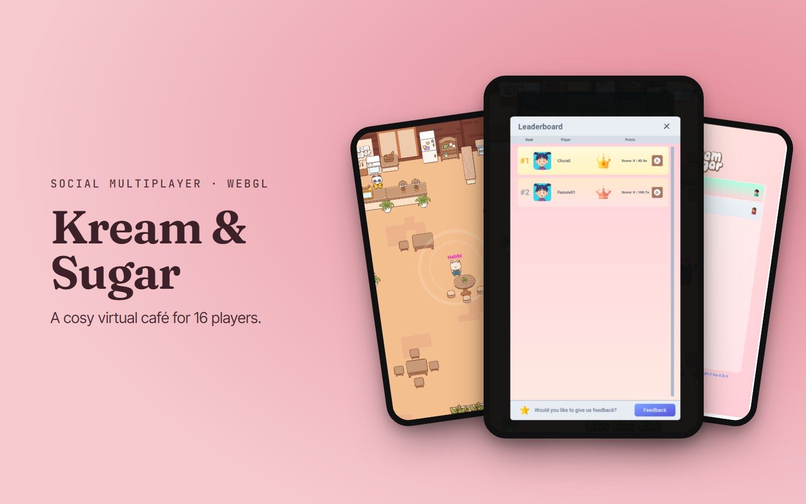 Kream & Sugar virtual café shown on phone screens
