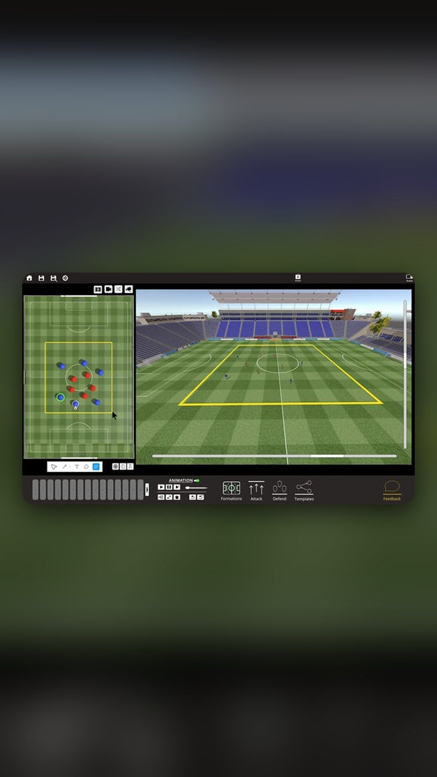 PlayerSense tactical board on a 3D pitch