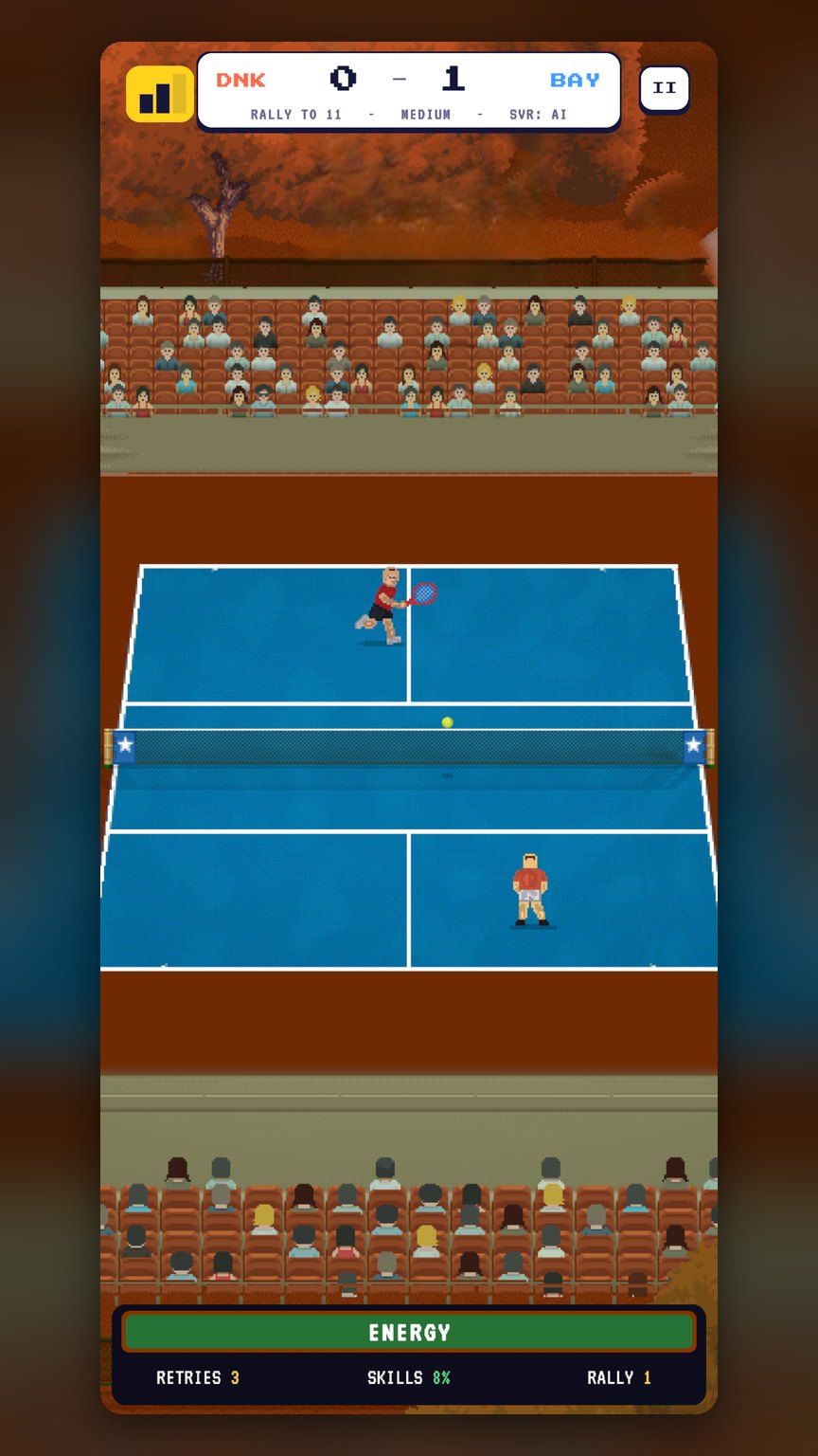 Retro Pickleball rally on an indoor court