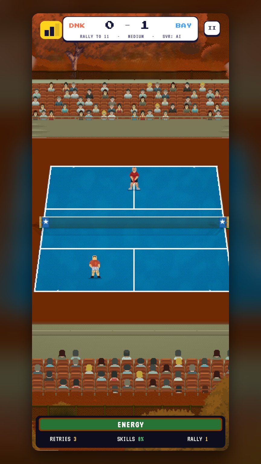 Retro Pickleball match on a blue hard court
