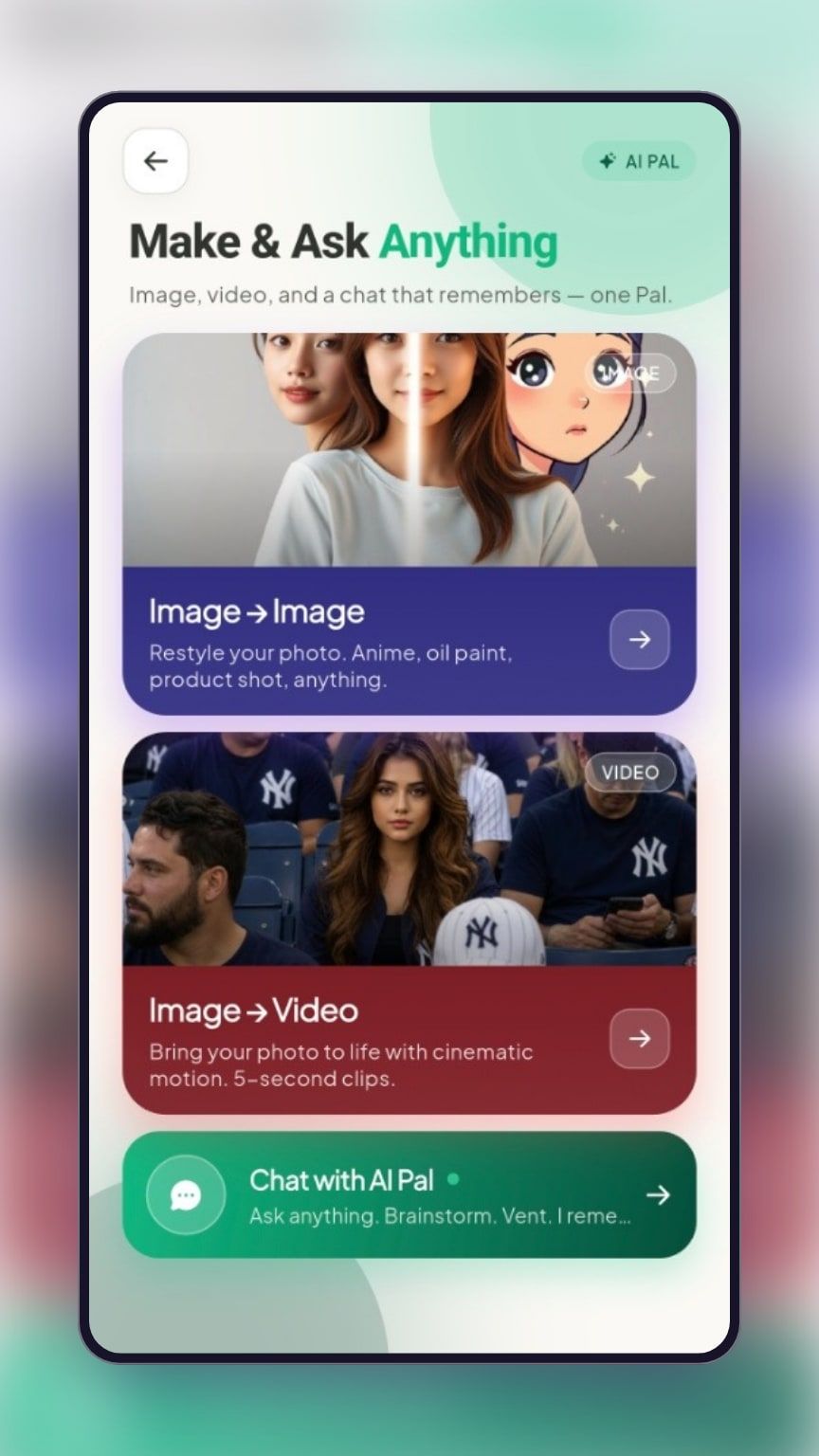 Sportiqa AI Pal: image to image, image to video and chat