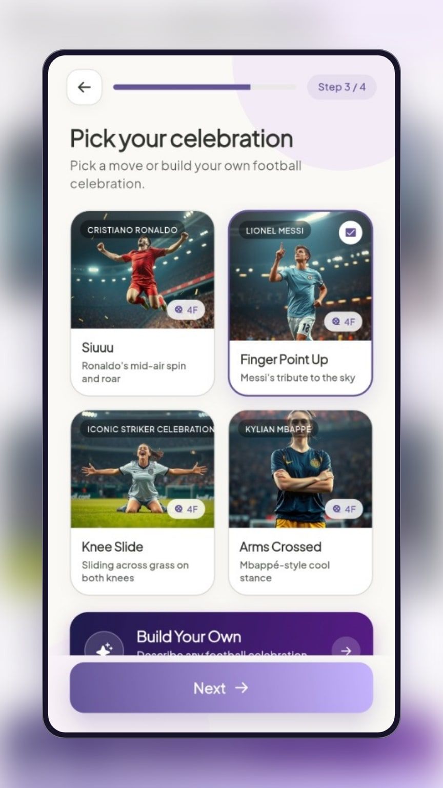 Sportiqa celebration picker with iconic football celebrations