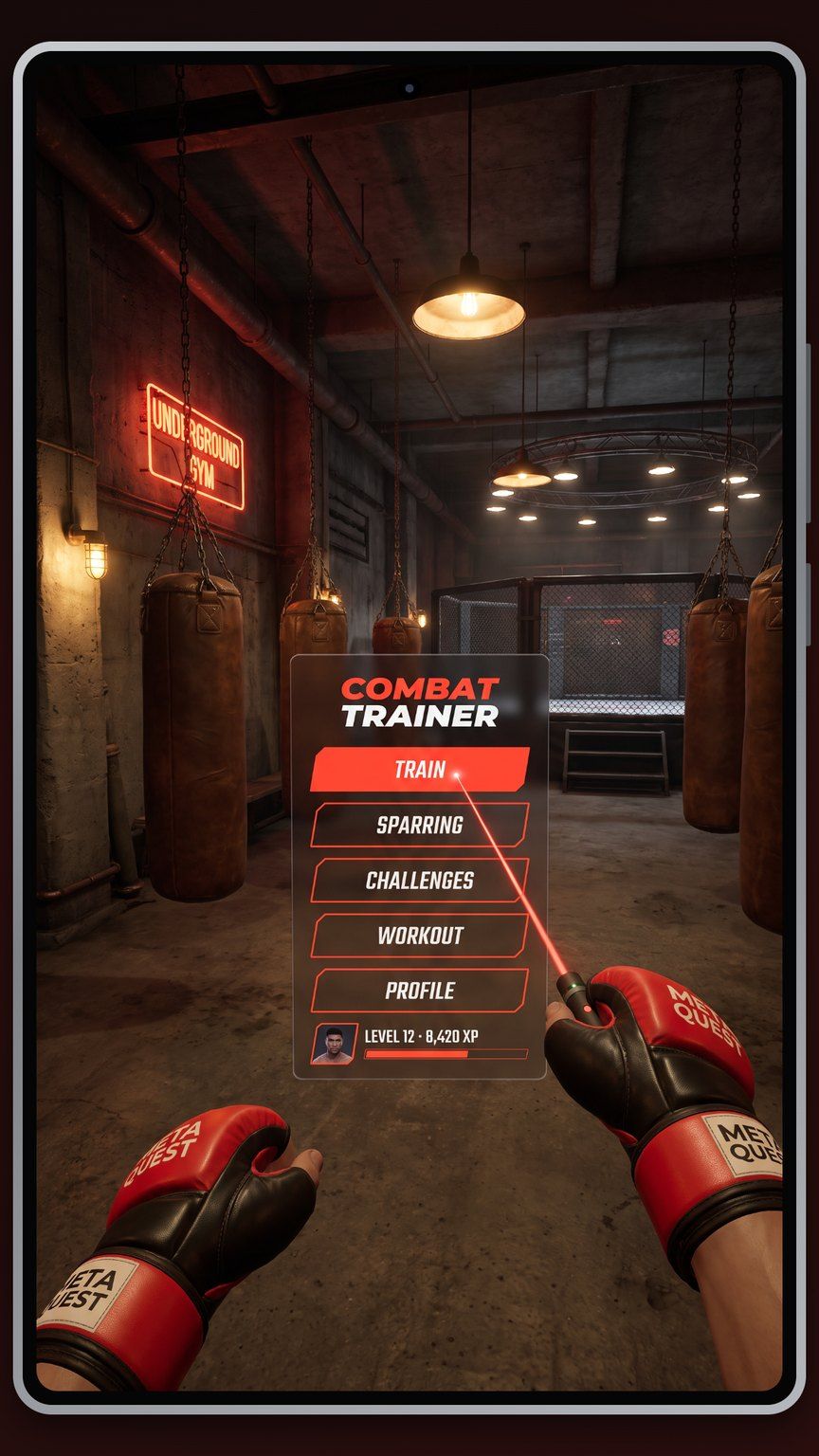VR Combat Trainer main menu in the gym