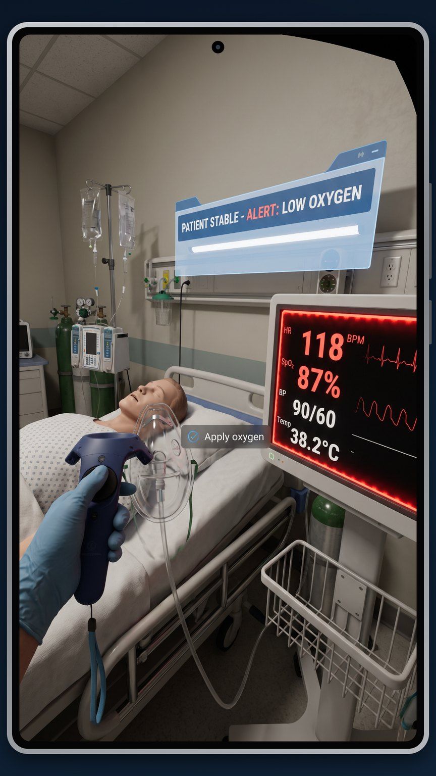 Vitals monitor and oxygen equipment in VR