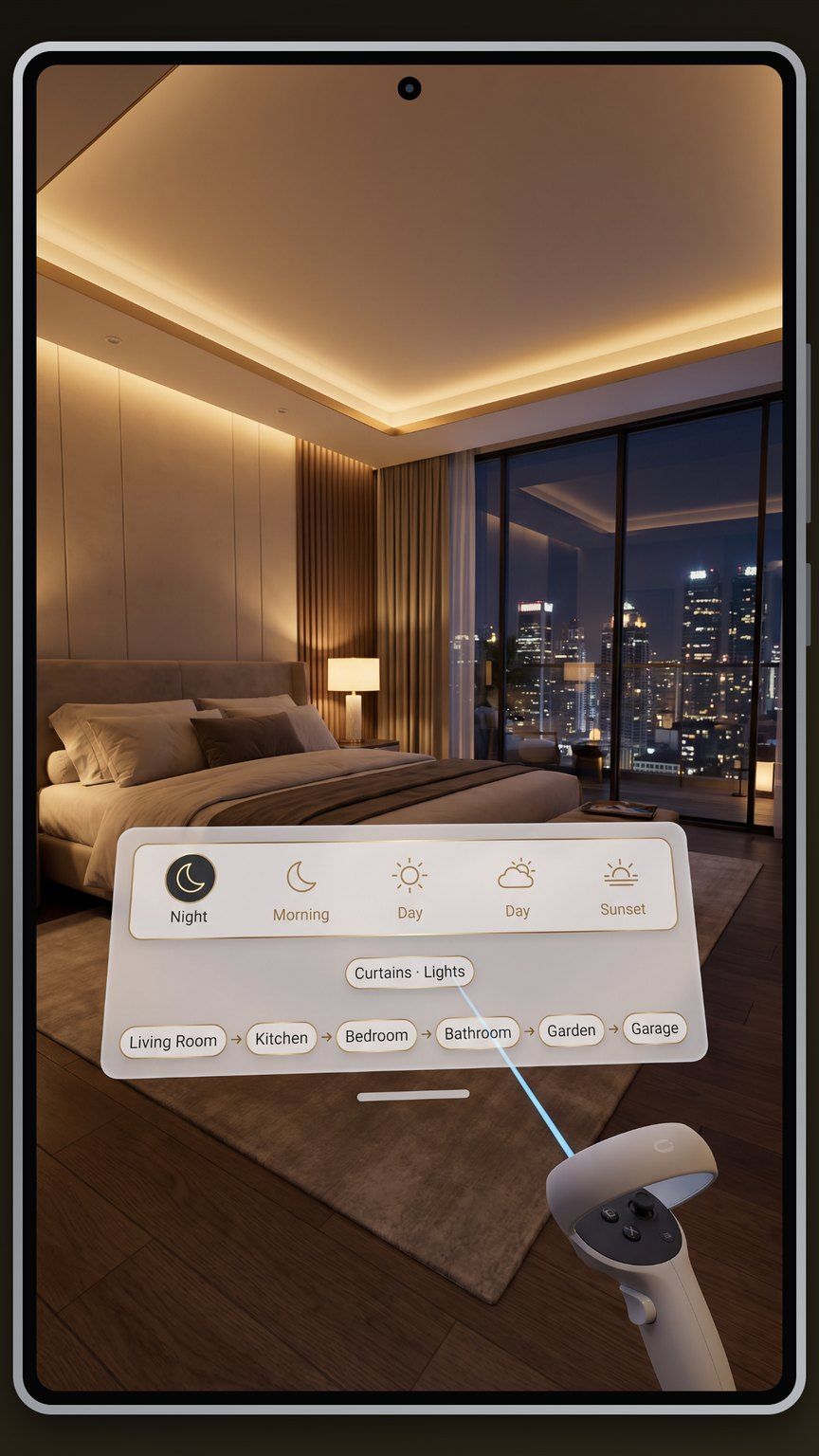 Bedroom with night lighting in VR